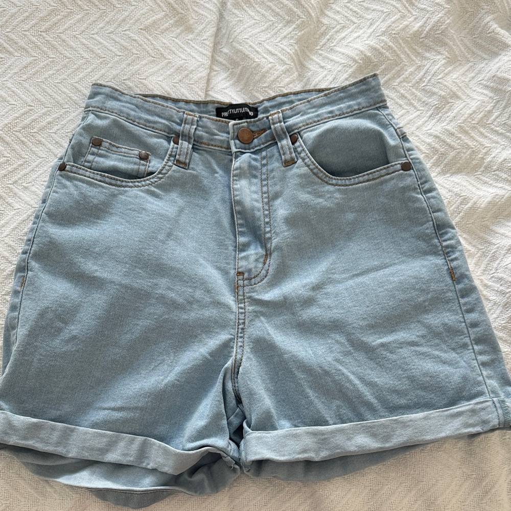 PrettyLittleThing Light Blue High-Waist Denim Shorts